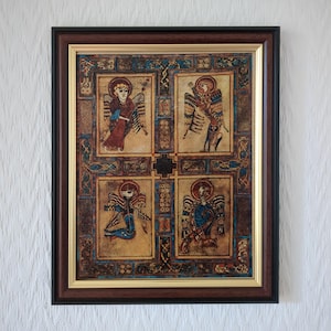 Vier evangelisten | Book of Kells | Handgemaakte reproductie op canvas | Insulaire kunst | Keltisch | Christelijke mystiek | 8 x 10 inch | Keuze uit lijsten