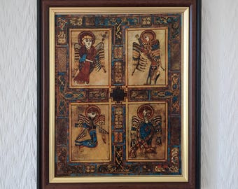 Four Evangelists | Book of Kells | Handmade Reproduction on Canvas | Insular Art | Celtic | Christian Mysticism | 8"x10" | Choice of Frames