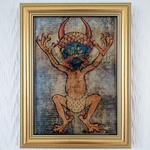 Codex Gigas Devil | Handmade Reproduction on Canvas | 5"x7" | Choice of Frames