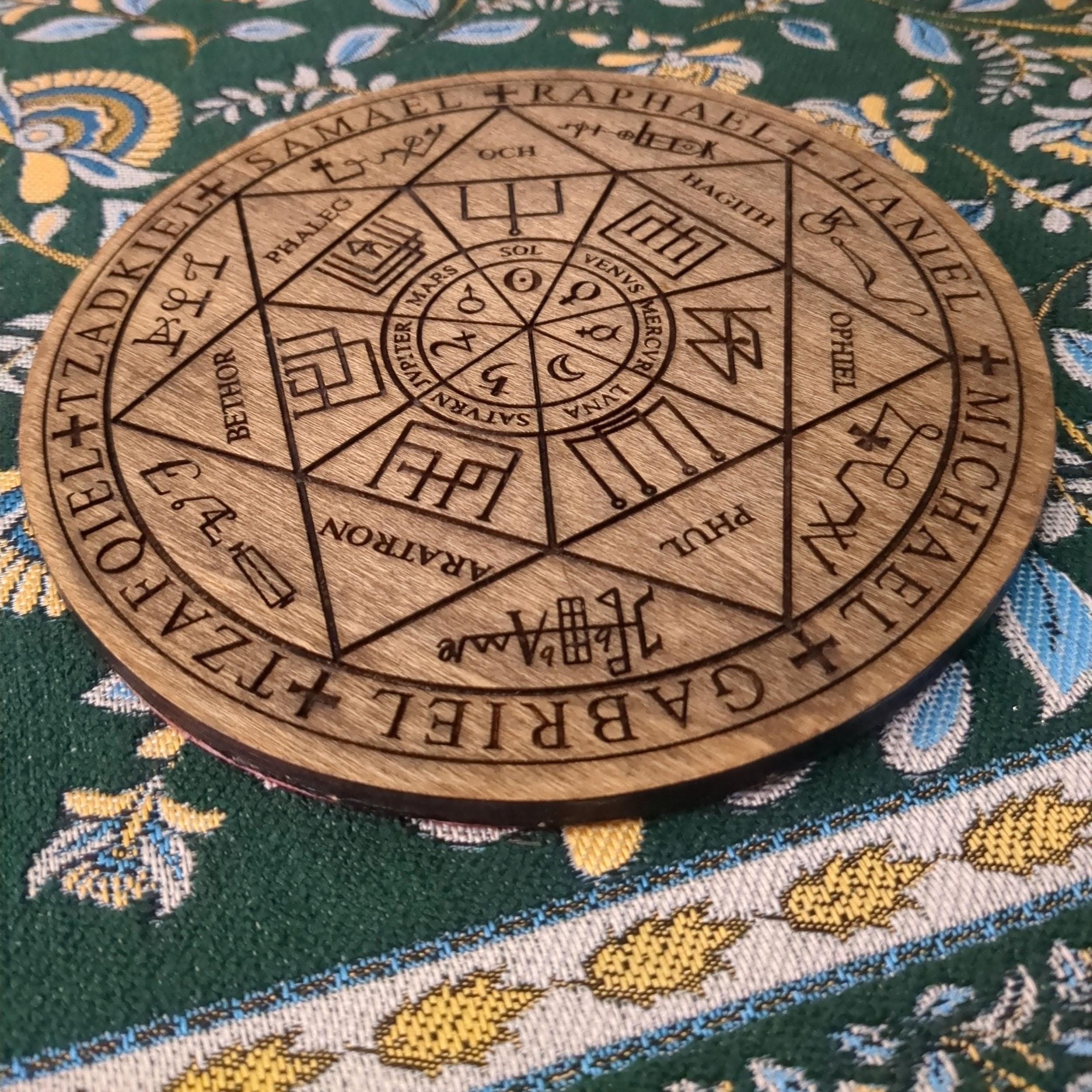 Assiettes D'Autel En Bois Gravées - Sceaux Des Archanges - Style Wicca / Magique - 8 Pouces