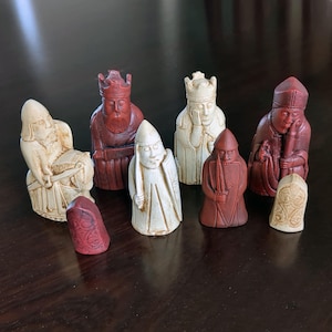 Isle of Lewis Chessmen | "Stornoway"  | 32-Piece Handcrafted Medieval Chess Set | Cast Stone, Felted | Free Ship | USA Tariffs Prepaid