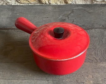Vintage geëmailleerde gietijzeren sauspan - kleine rode kookpot