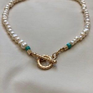 Baroque Freshwater Pearl Beads Gold Plated Brass Toggle Clasp  Vintage Choker Jewelry Necklaces