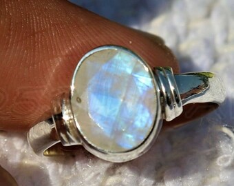 Rainbow Moonstone Ring, 925 Sterling Silver, Oval Stone Ring, Bezel Ring, Gemstone Ring, Handmade Ring, Artisan Ring, Boho Ring, Gift Silver