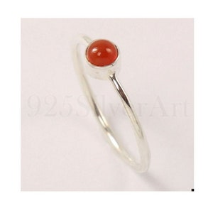 Orange Carnelian Ring, Minimalist Ring, 925 Sterling Silver, Round Stone Ring, Silver Band Ring, Handmade Gemstone, Statement Ring, Sale