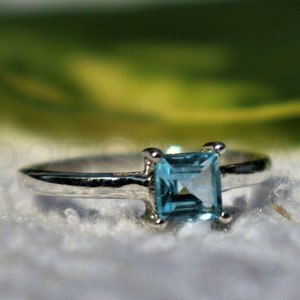 Blue Topaz Ring, 925 Sterling Silver, Prong Set Ring, Square Stone Ring, Silver Band Ring, Blue Stone Ring, Designer Ring, Gift For Her