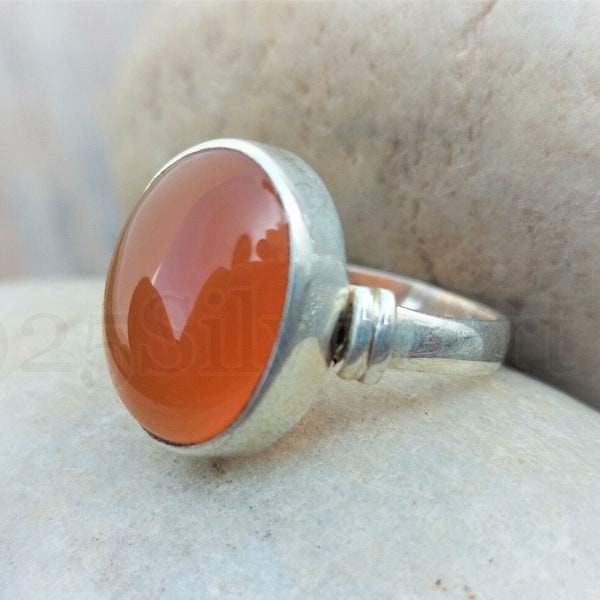 Orange Carnelian Silver Ring, 925 Sterling Silver, Orange Stone Ring, Plane Band Ring, Womens Ring, Boho Ring, Handmade Ring, Gift For Her