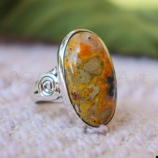 Bumble Bee Jasper Ring, 925 Sterling Silver, Oval Stone Ring, Designer Ring, Silver Band Ring, Natural Gemstone, Statement Ring, Gift, Sale