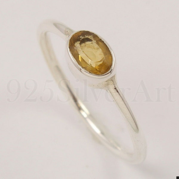 Anello citrina giallo, anello in argento sterling, pietra gialla, pietra sfaccettata, anello unico, anello banda d'argento, anello dichiarazione, anello Boho, regalo, vendita