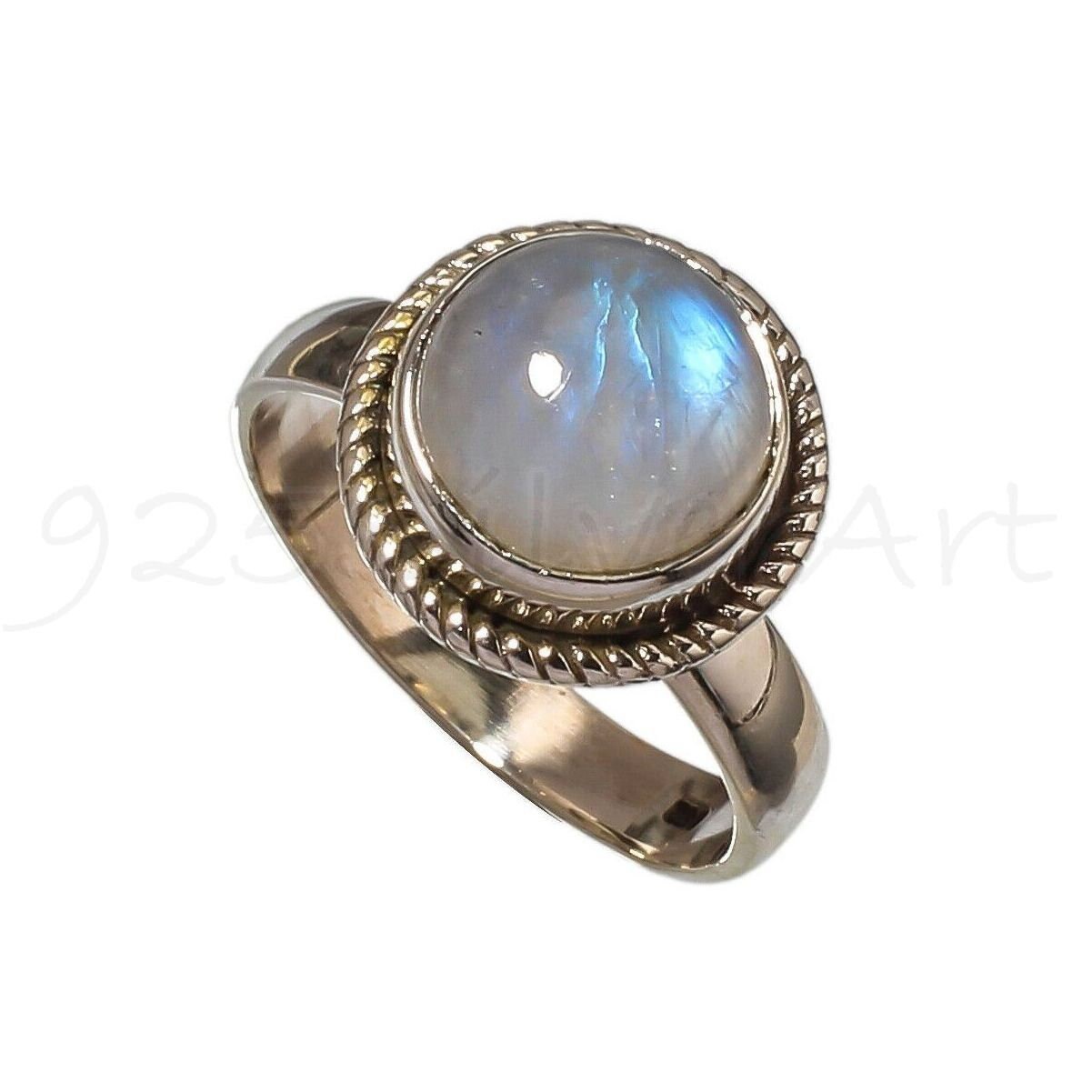 Ladies Boho White Gold Labradorite Round Moonstone Ring Jewelry Band Gift Sz6 10 Fashion Jewellery Watches Ne