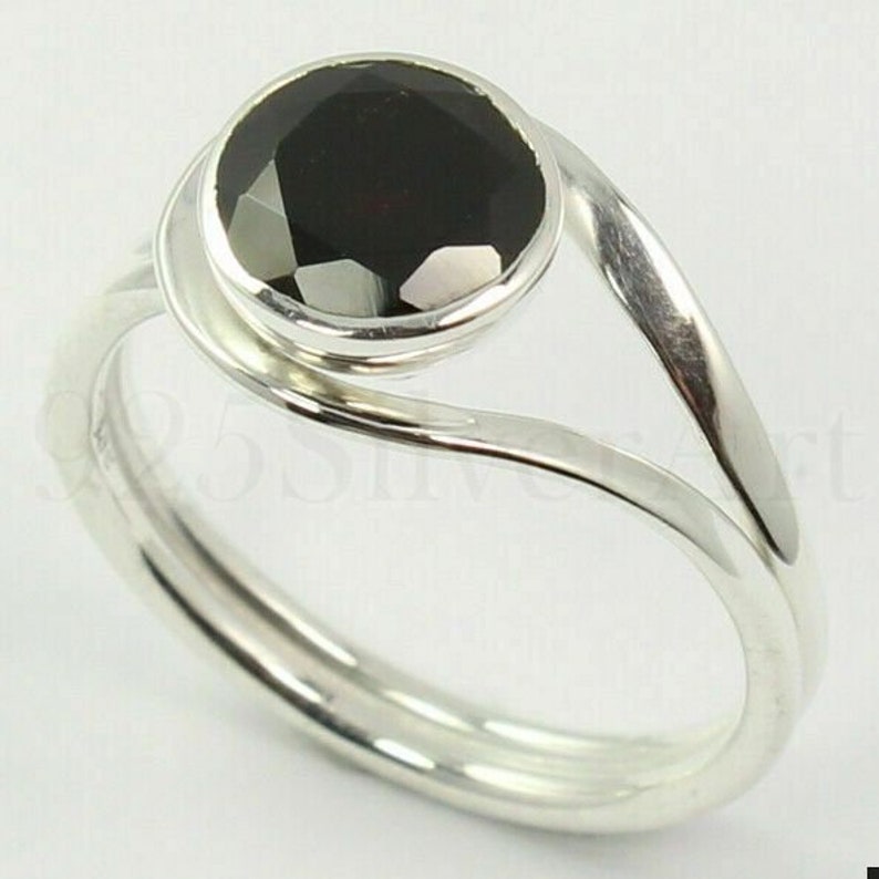 Black Onyx Ring, Faceted Stone, Round Stone Ring, 925 Sterling Silver, Split Band Ring, Black Stone Ring, Silver Band Ring, Gift For Her image 5