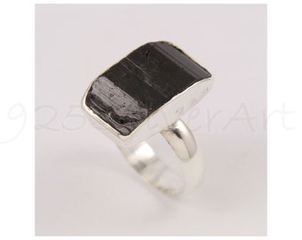 Black Tourmaline Ring, 925 Sterling Silver, Natural Gemstone Ring, Silver Band Ring, Handmade Ring, Artisan Ring, Statement Ring, Gift Ring