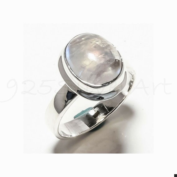 Oval Rainbow Moonstone Gemstone Ring 925 Sterling Silver Size 7.75#KD-478 Oval Rainbow Moonstone Gemstone Ring 925 Sterling Silver Size 7.75#KD-478