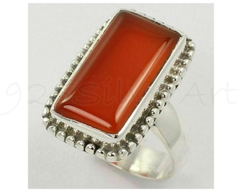 Carnelian Stone Ring, Rectangle Stone Ring, Designer Ring, Bezel Ring, 925 Sterling Silver, Simple Band Ring, Gemstone Ring, Boho Ring, Sale