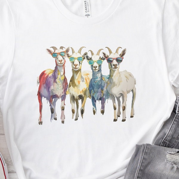 Funny Goat Lover Animal Tshirt, In A Row, Farm Animals Tee, Spring Clothing, farm humor, cool goats, sunglasses