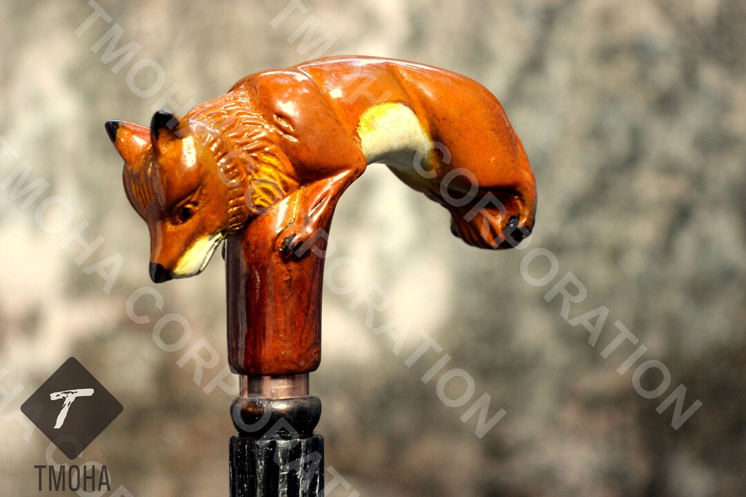 Rare Antique Cane Custom Walking Cane Runing Fox Hand Designer Etsy