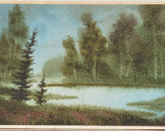 Originele aquarel landschap schilderij Vintage aquarel kunst, boslandschap aquarel kunst aan de muur door 3,5 "× 6"