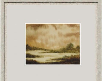 Vintage Landscape Watercolor Print, River Landscape Watercolor Print from Original Painting Fine Art Print