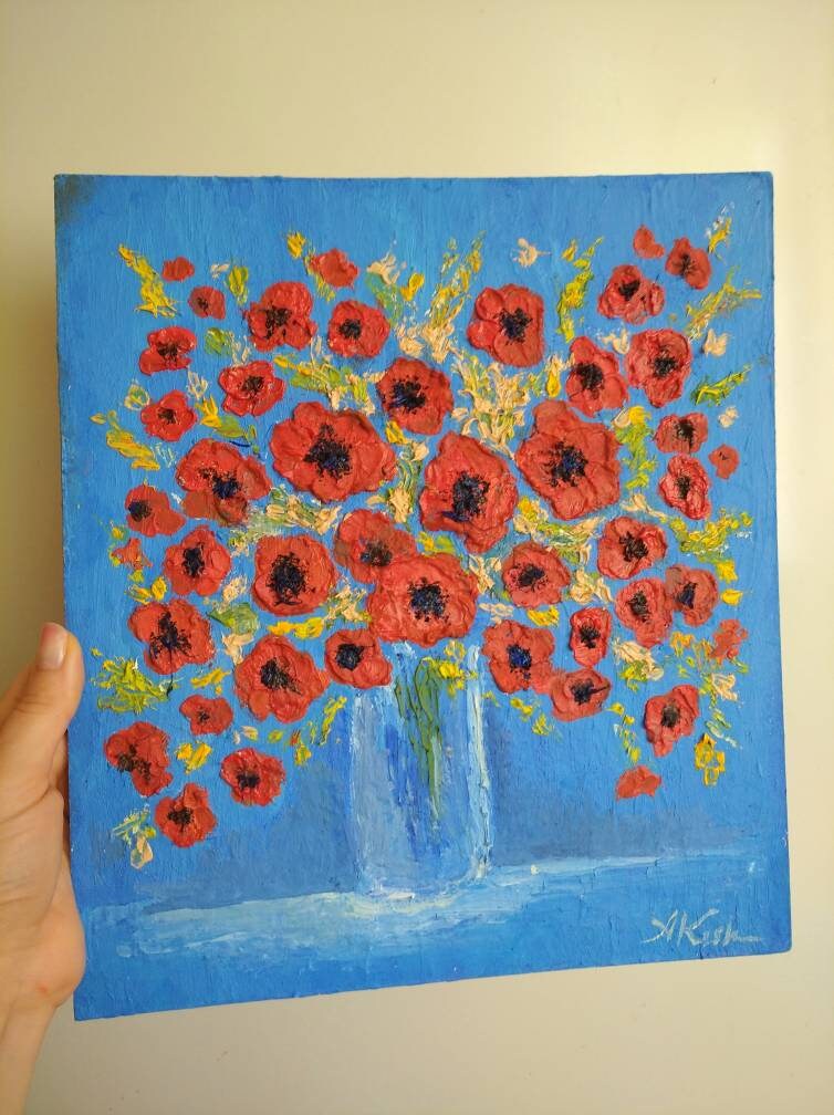 Poppy Painting Original Oil Art Red Flowers Paintings Impasto Floral ...