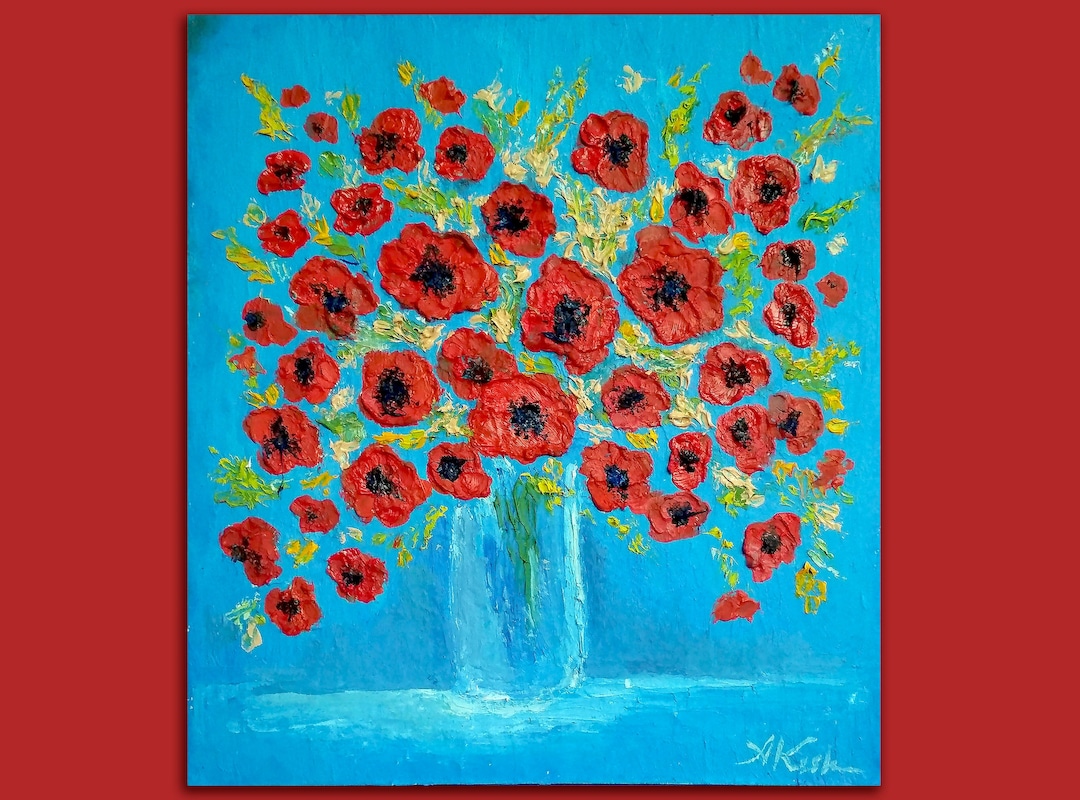 Poppy Painting Original Oil Art Red Flowers Paintings Impasto Floral ...