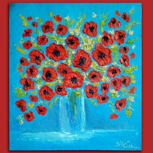 Poppy Painting Original Oil Art Red Flower Paintings Impasto Floral Wall Art Ukraine by ArtKshes