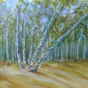 Birch Trees Watercolor Original Art, Birches Painting, Spring Trees Watercolor Painting, Birch Wall Art by 6&quot;× 8&quot; by ArtKshes