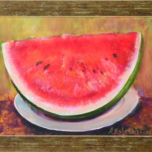 Watermelon Painting Oil On Canvas Framed Kitchen Wall Decor Fruit Wall Art by 11,8&quot;× 15,7&quot; by ArtKshes