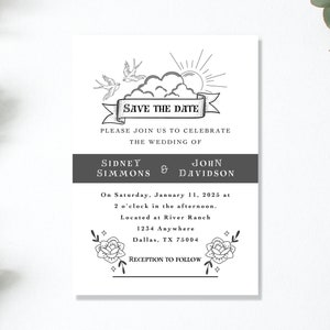 5x7 Printable Tattoo Save The Date Wedding Invitation, Wedding Invitation Template, Traditional Tattoo Invitation Template, Bridal Template