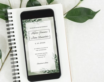Groene huwelijksuitnodiging – afdrukbare Save The Date (digitale download)