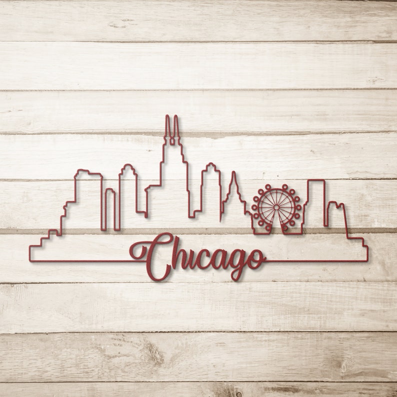 Chicago City Metal Wall Art City Skyline Metal Wall Decor Etsy
