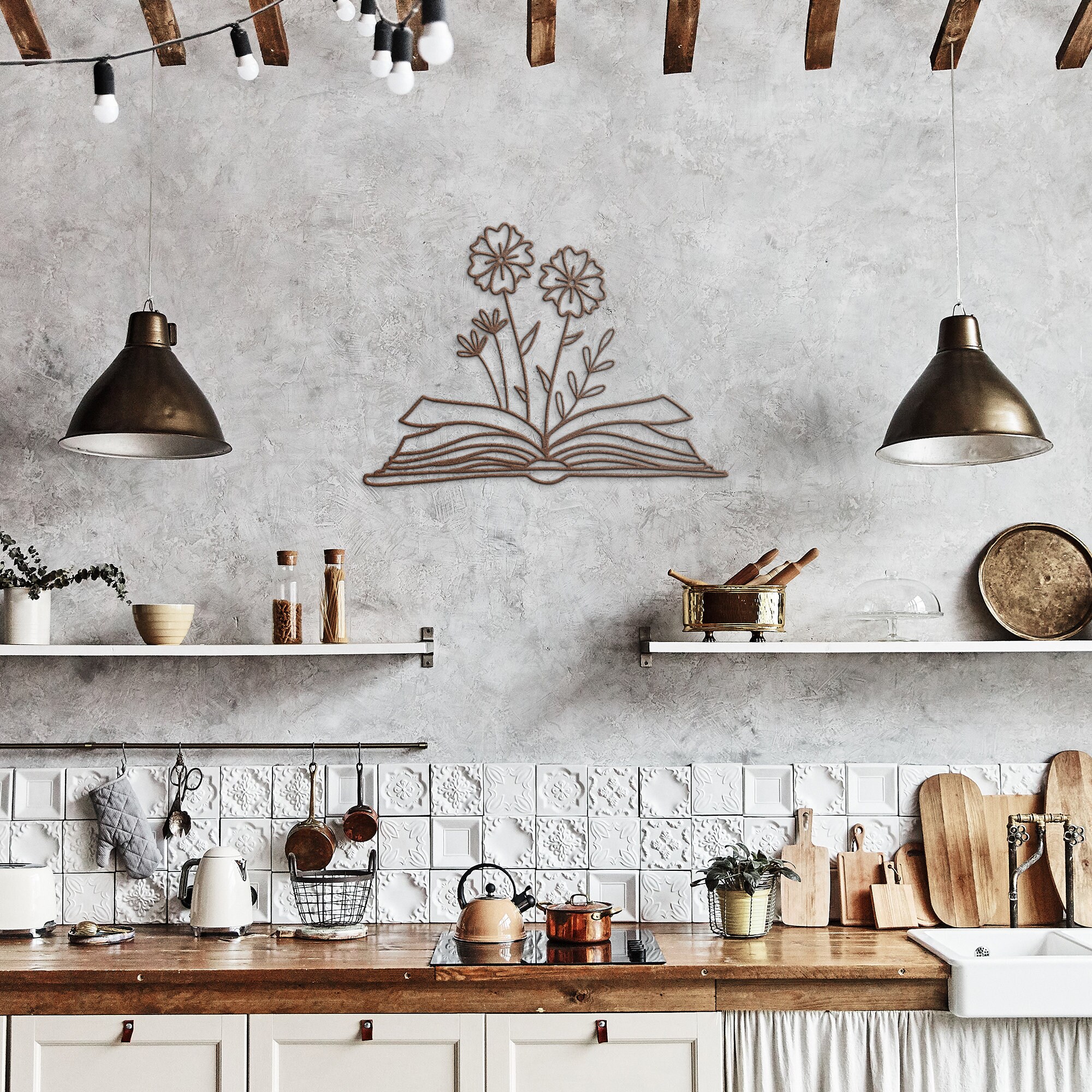 Metal Wall Art Book Lover Gift Floral Book Decor Metal - Etsy