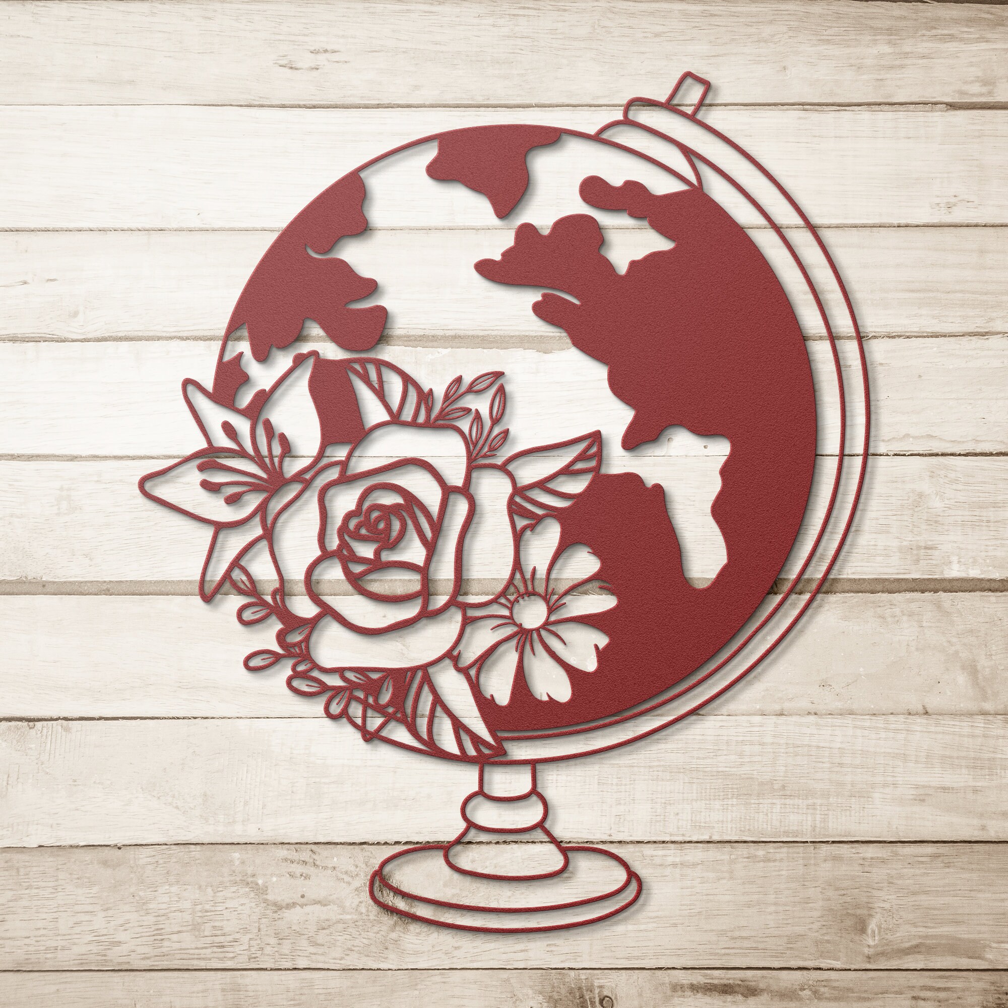 Metal Wall Art Floral Globe Decor World Map Wall Art Etsy