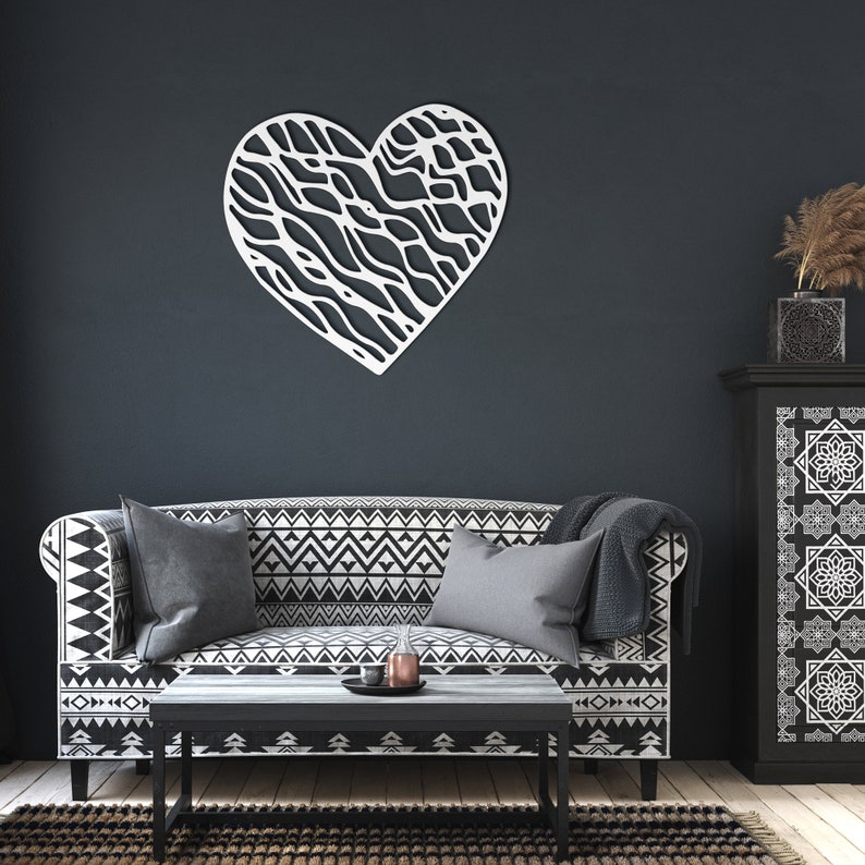 Doodle Heart Metal Wall Art Metal Art Geometric Heart Etsy