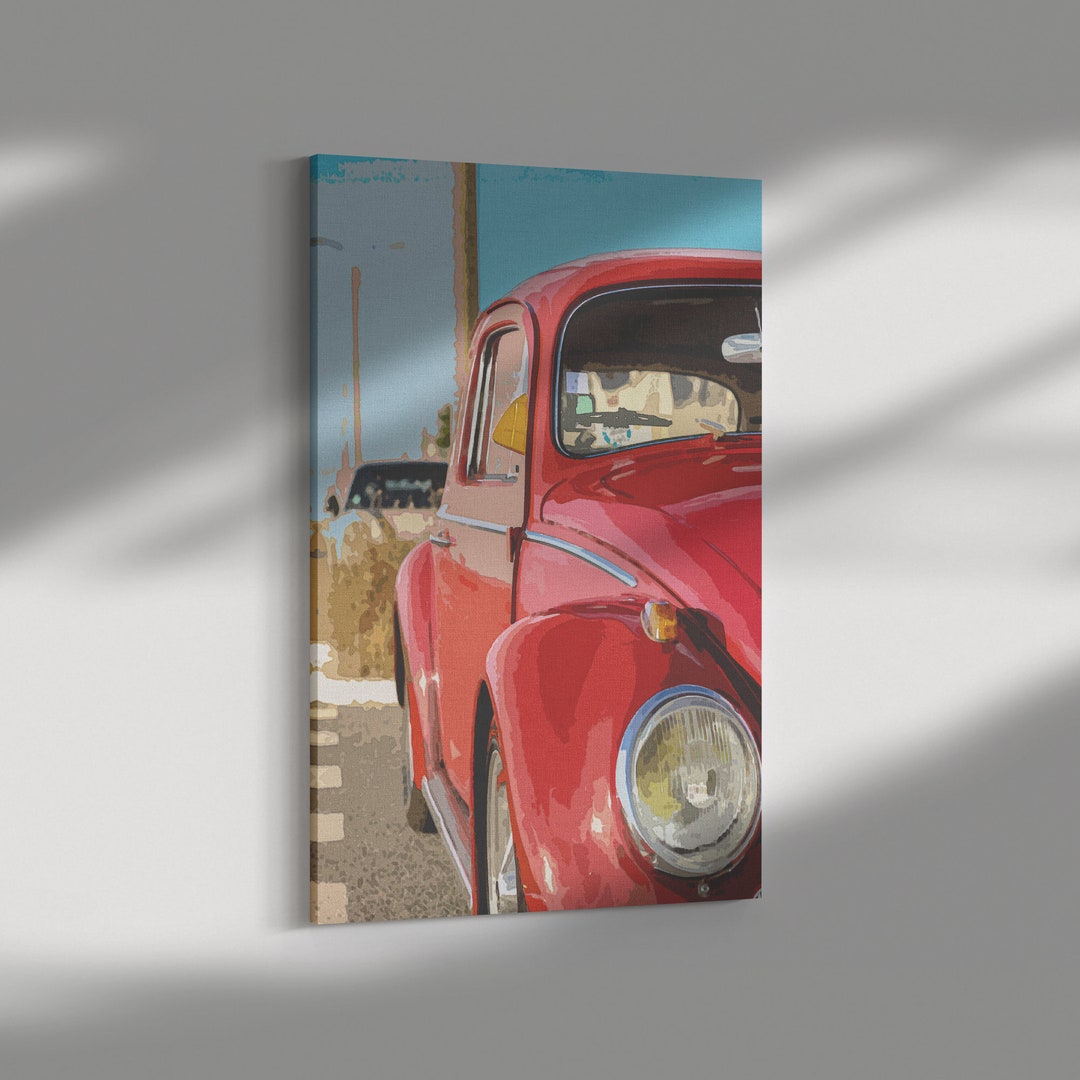 Red Vintage Volkswagen Canvas Print Canvas Volkswagen Wall Etsy