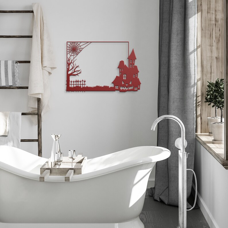 Halloween Scary Haunted House Metal Wall Art Ghost Decor Etsy