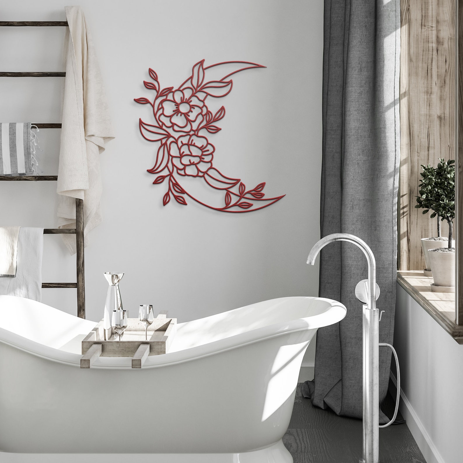 Metal Wall Art Floral Crescent Moon Wall Decor Crescent Etsy