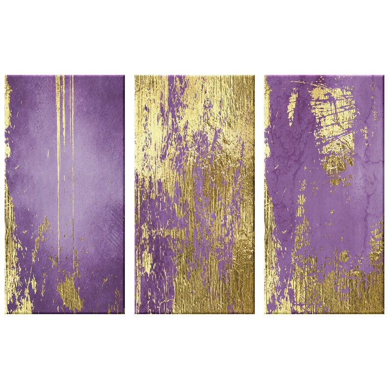 Purple Abstract Gold Foil Canvas Prints Set of 3 canvas Wall Etsy