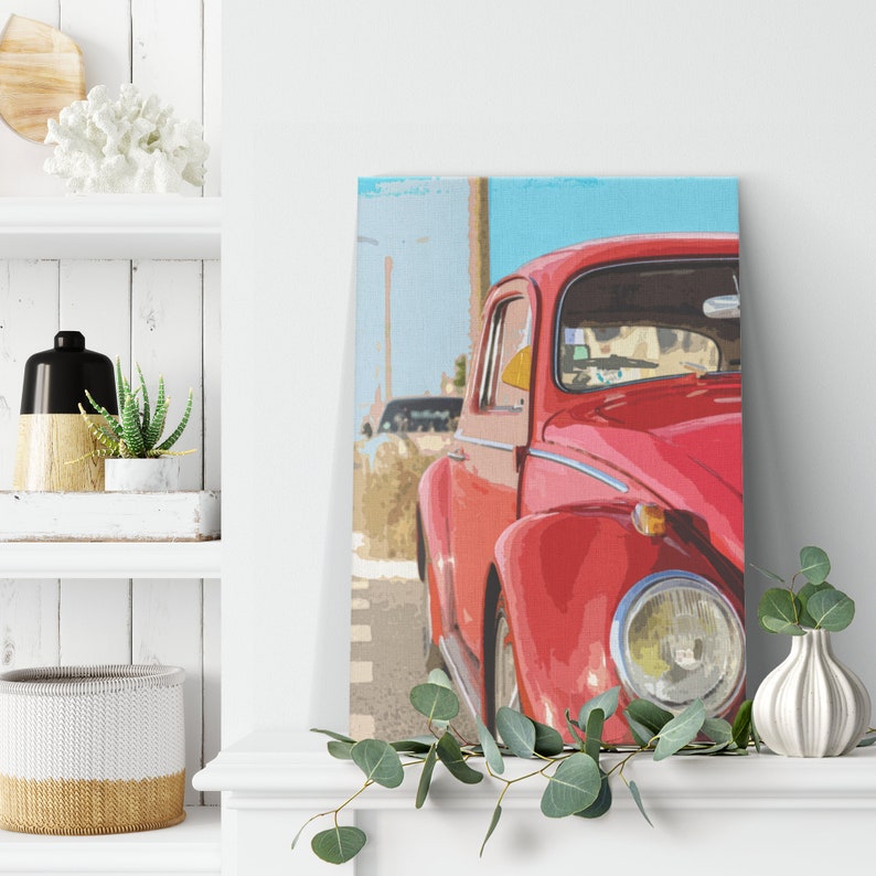Red Vintage Volkswagen Canvas Print Canvas Volkswagen Wall Etsy