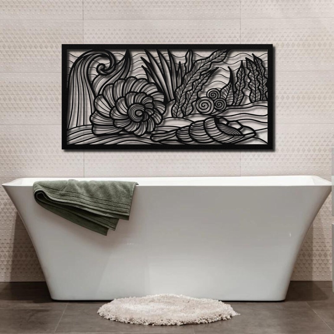 Sea Panel Metal Wall Art Seashells Metal Wall Decor Etsy