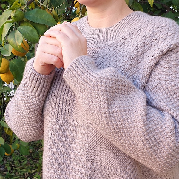 Knitting Pattern, Plus size Sweater, Beige Sweater,  Classic Sweater, Oversized Beige Sweater, Sweater Pattern, simple pattern