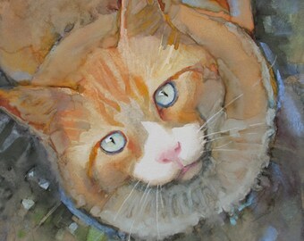 Cat painting, cat art, Cats, watercolor painting of cat