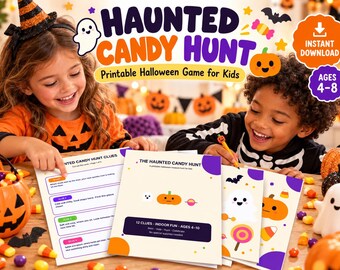 Hemsökt godisjakt för barn, utskrivbart Halloween-skattspel (digital nedladdning)