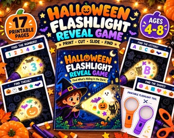 Juego de Halloween con linterna para niños, actividad de imágenes ocultas (de 4 a 8 años)
