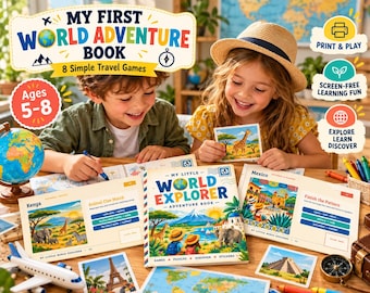 Libro de actividades de aventuras para niños: 8 juegos de viaje para edades de 5 a 8 años (descarga digital)