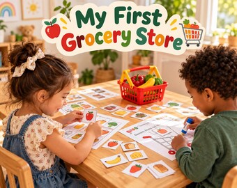 Mi primera tienda de comestibles: imprimible, clasificación de alimentos, conteo, dinero de juguete (para niños de 4 a 7 años)