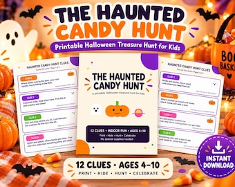 Búsqueda de dulces embrujados para niños, juego de tesoros de Halloween imprimible (descarga digital)