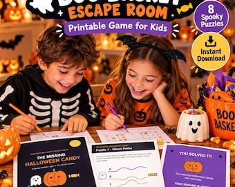 Juego de escape de Halloween "Boo Basket", búsqueda del tesoro con rompecabezas espeluznantes (descarga digital)