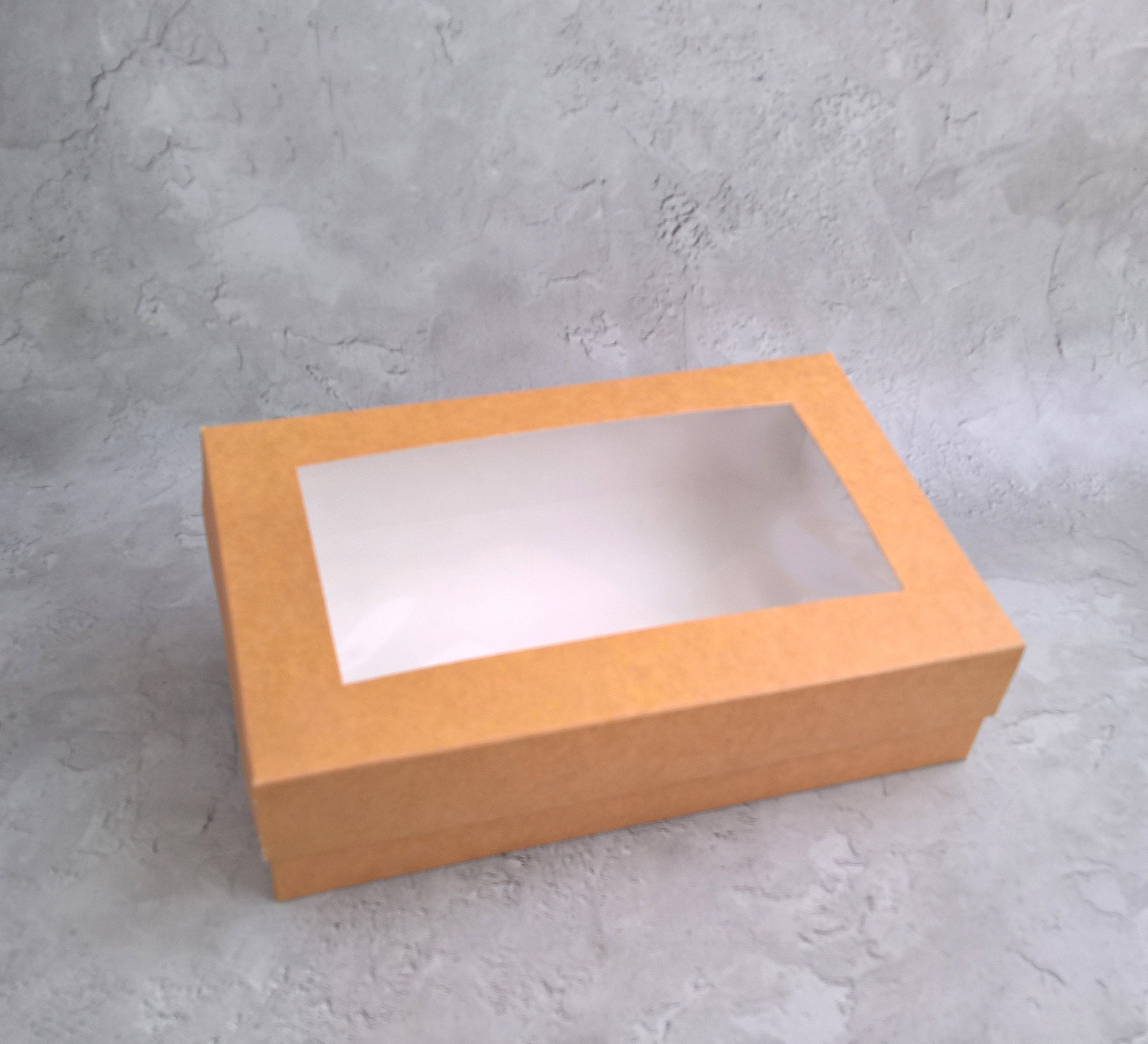 5 Flat Kraft Paper Box Bases + Clear Sleeves; 4 1/2 x 1 x 6 Inch Boxes