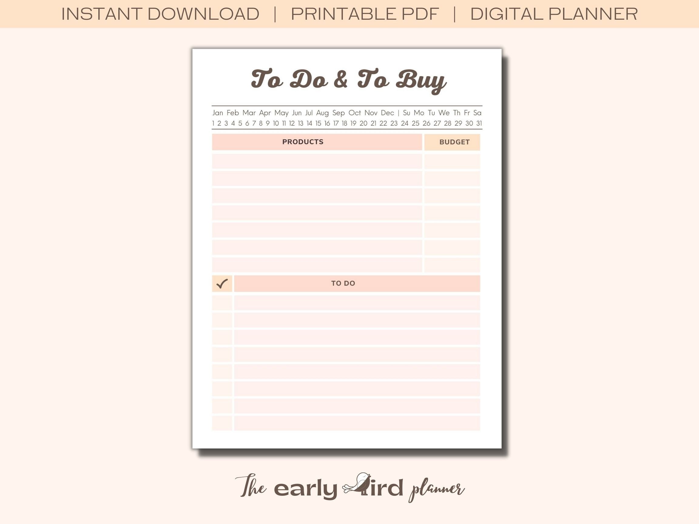 To Do and To Buy Checklist Printable Planner Digital | Etsy