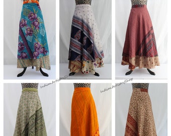 Wholesale Lots Sari silk wrap skirt Reversible and Lightweight Floaty Double layer skirt Long Skirts Ties Darn Good Yarn Skirts Long Skirts